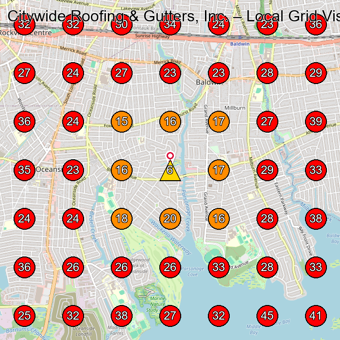 Citywide Roofing & Gutters, Inc. GeoGrid visibility map for Roofing Contractor in Baldwin